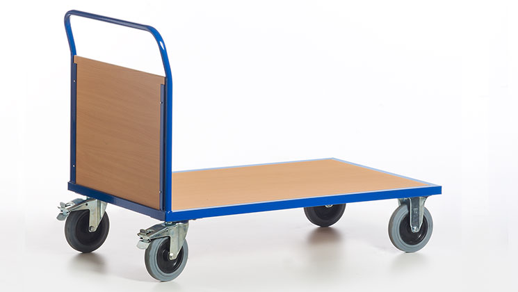 Chariot plateforme à dossier tubulaire avec panneau en bois