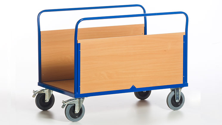 Chariot plateforme 2 ridelles avec panneaux en bois
