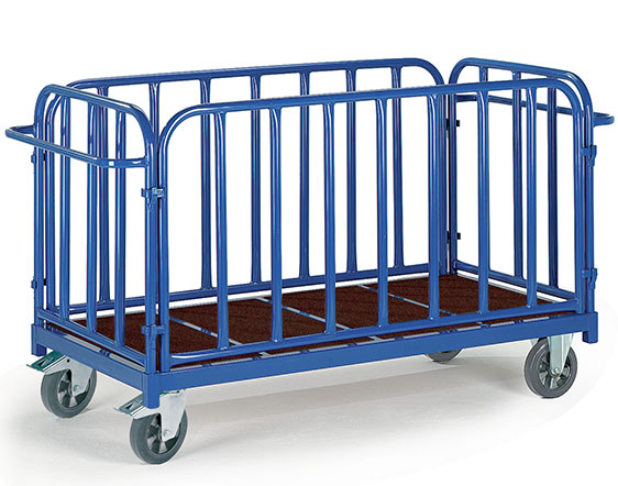 Chariot plateforme charges lourdes 2 dossiers 2 ridelles